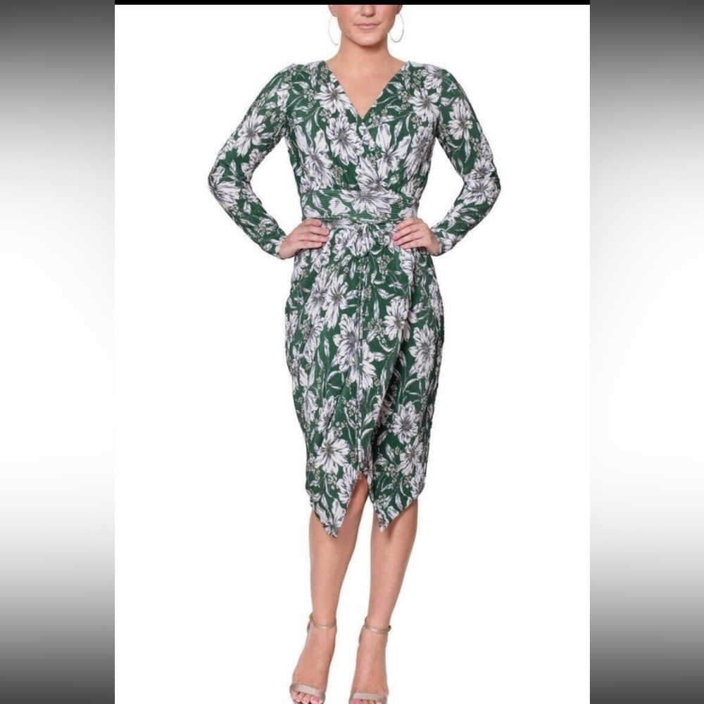 RACHEL Rachel Roy Floral Print Midi Pleated Wrap Dress Spruce Bloom size